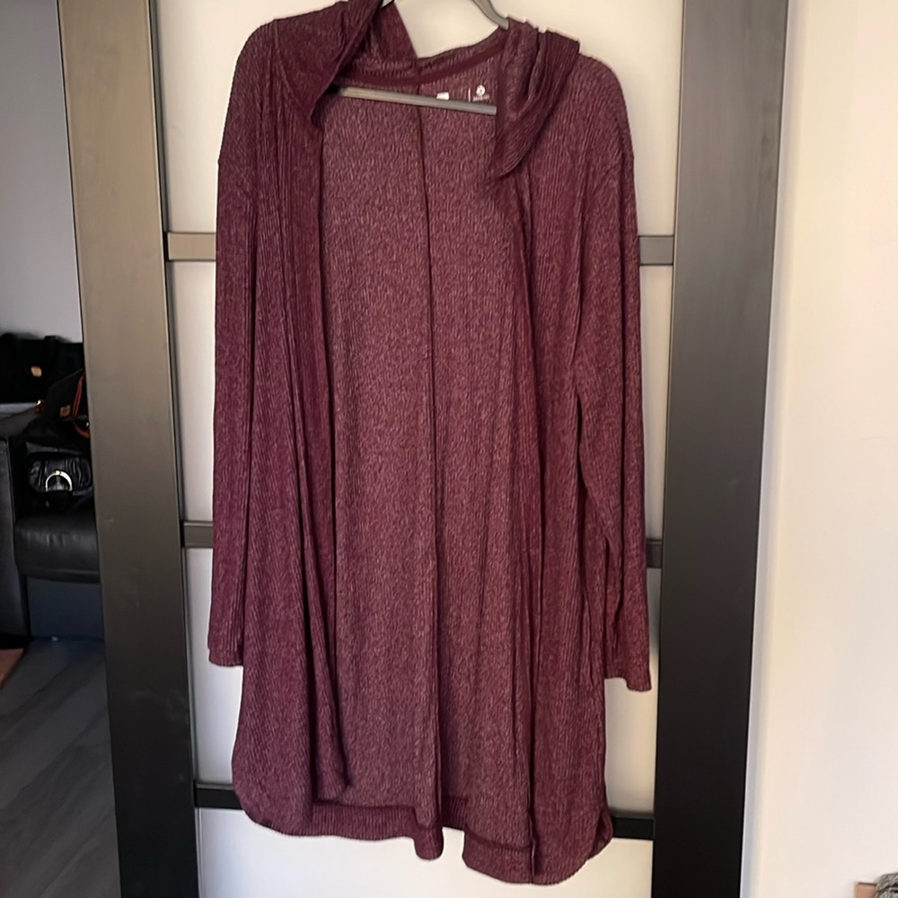 Xersion Hooded Cardigan Burgundy NWOT XL